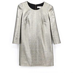 ARIANA ROCKEFELLER Womens Metallic Shift Dress Long Sleeve Crew Neck Mini Size 0